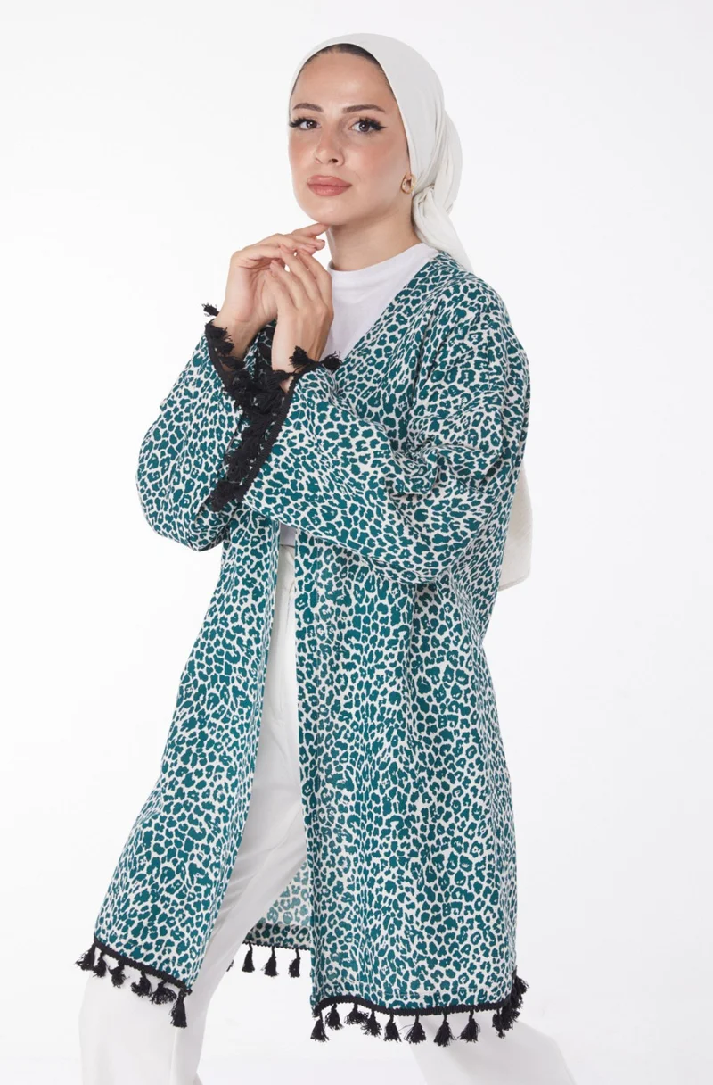 Tofisa Plain Medium Women's Green Tassel Kimono - 13213