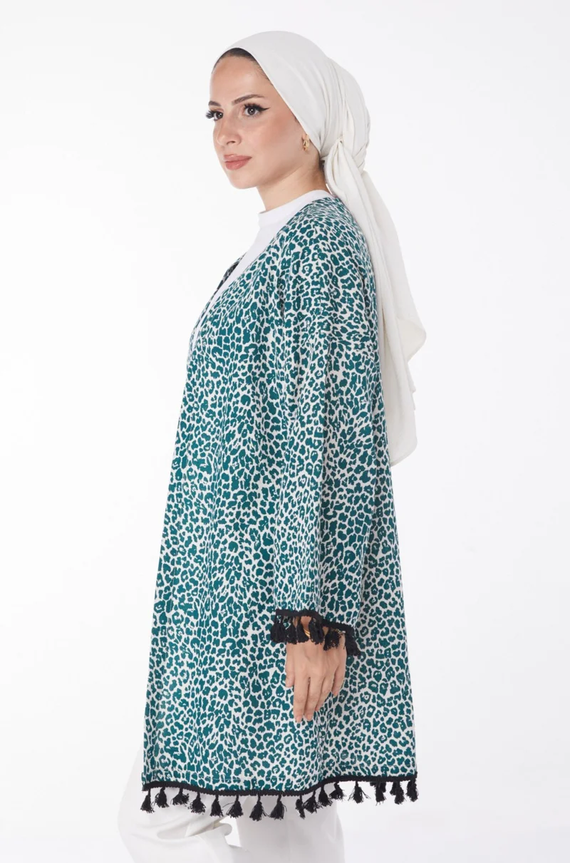 Tofisa Plain Medium Women's Green Tassel Kimono - 13213