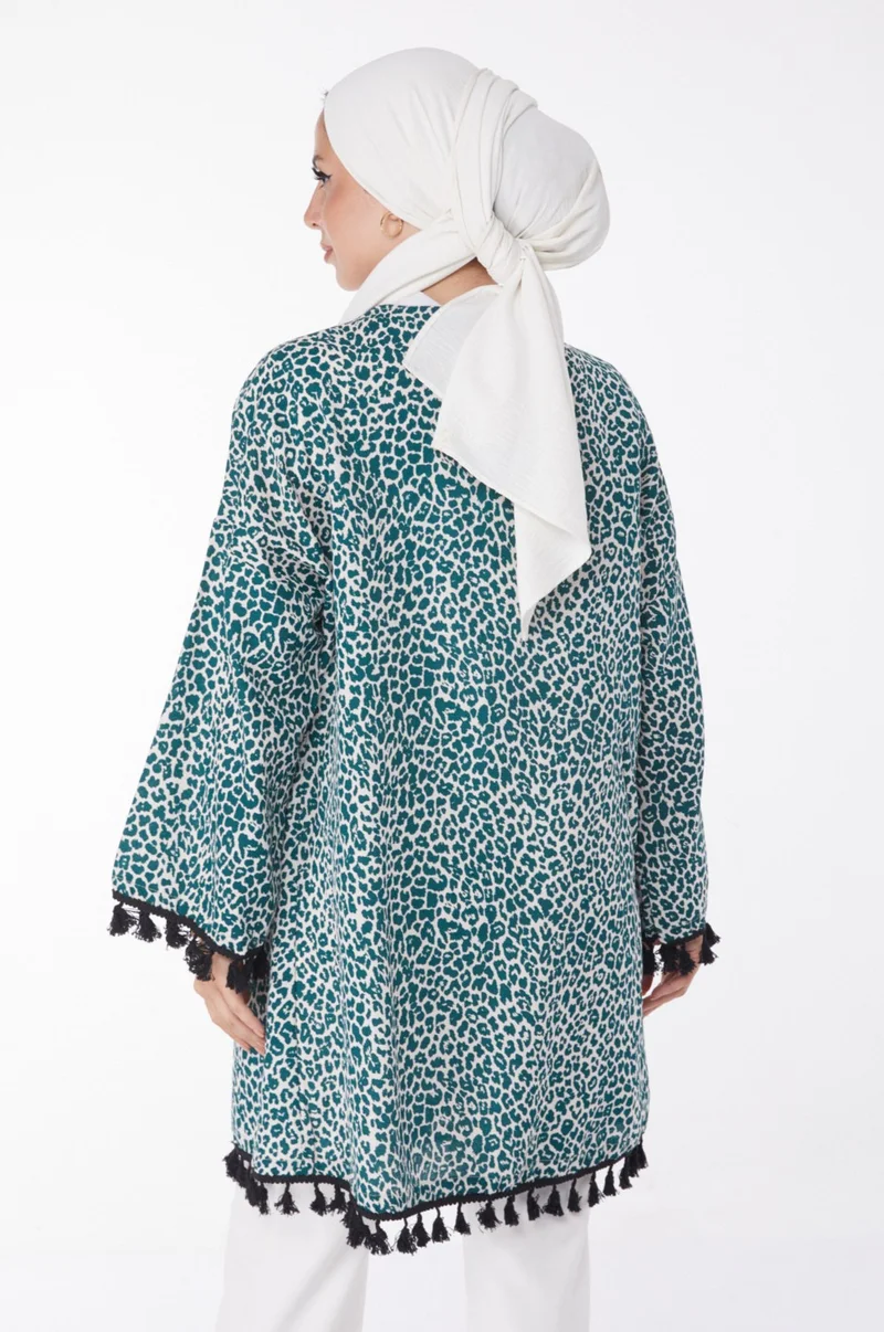 Tofisa Plain Medium Women's Green Tassel Kimono - 13213
