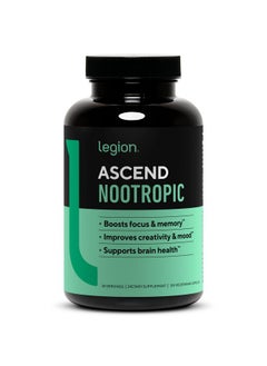 LEGION Athletics Ascend Nootropic - All-Natural Brain Supplements for Memory and Focus - Nootropics Brain Support Supplement with Alpha-GPC - Brain Supplement for Alertness & Mood Support, 30 Servings