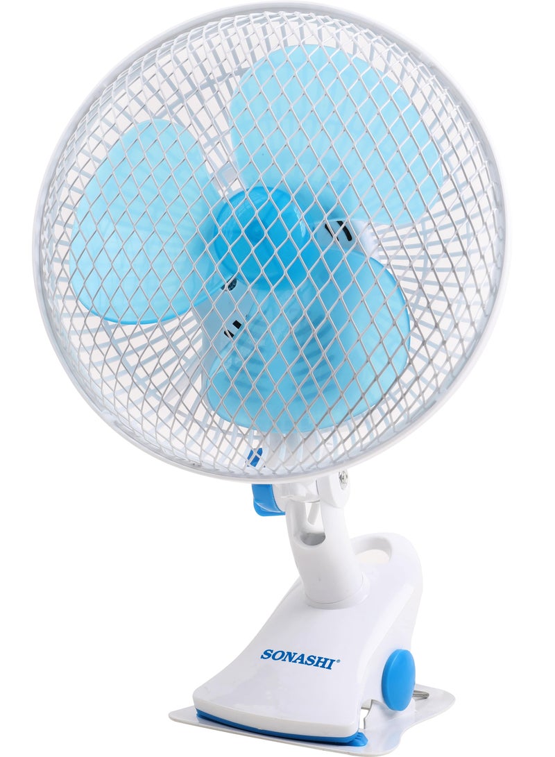 SONASHI 8 Inch 3-In-1 Clip, Desk And Wall Fan 35W SF-8008N Blue/White - Image 1