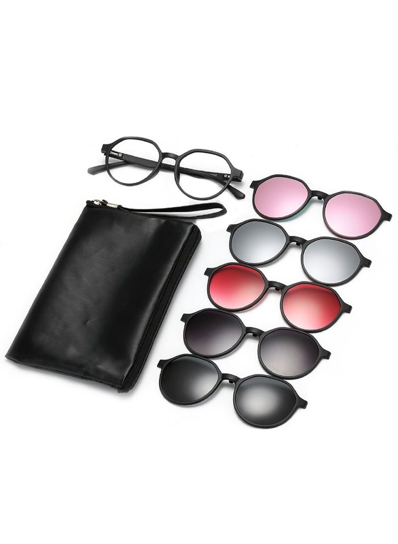 LAOONT UV Protection 1 Frame Eyeglasses + 5 Clip Lenses Sunglasses Polarized Magnetic