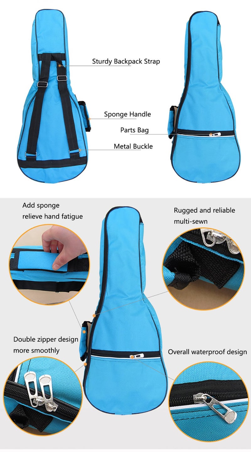 HOT SEAL® Waterproof Durable Colorful Ukulele Case Bag with Storage (23/24in, green) - Image 3