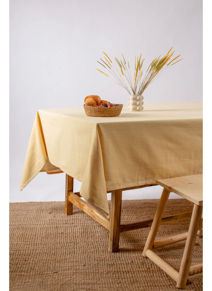 Wellstil Arya | Piti Checkered Yellow Linen Tablecloth 170 x 170 cm