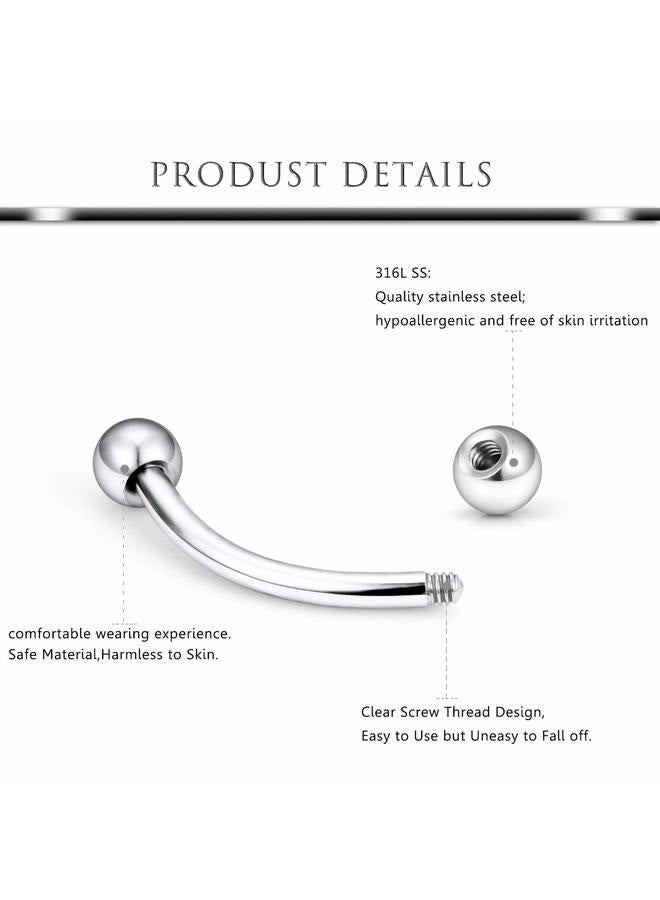 Hoeudjo Eyebrow Ring 16G Surgical Steel Curved Barbell Ball Kit Tragus Studs Daith Rook Ring Body Piercing Jewelry for Women Men 12Pcs 8mm with Ball Spike Color Silver Rose Gold Black - Image 2