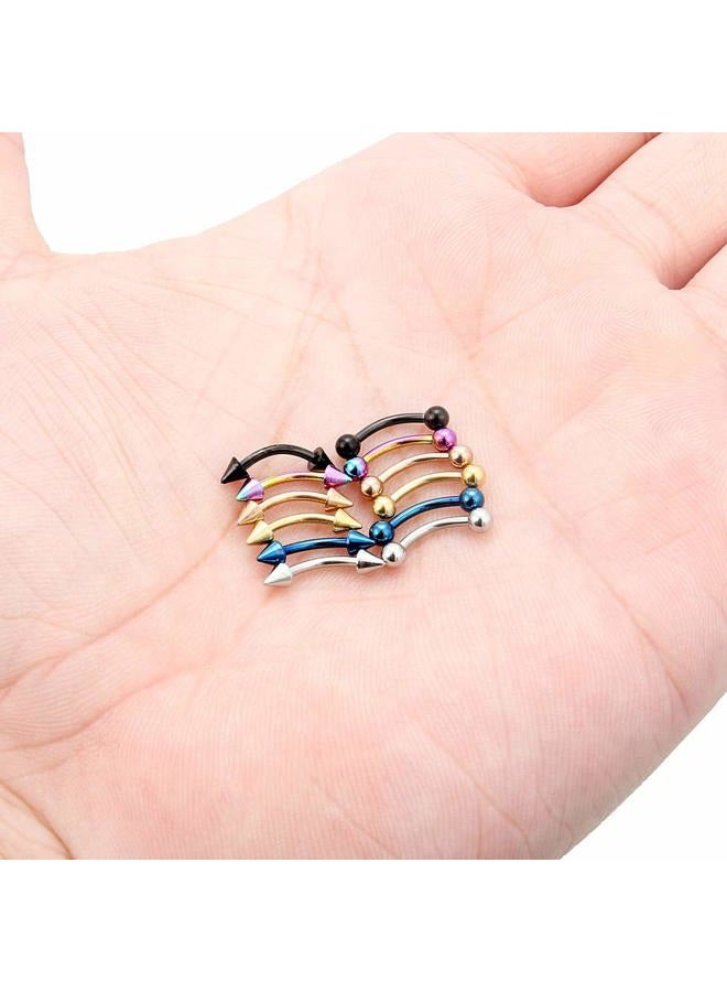Hoeudjo Eyebrow Ring 16G Surgical Steel Curved Barbell Ball Kit Tragus Studs Daith Rook Ring Body Piercing Jewelry for Women Men 12Pcs 8mm with Ball Spike Color Silver Rose Gold Black - Image 3