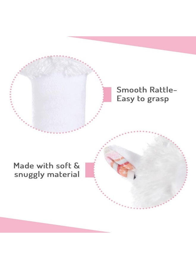 Bonfino - Bonfino Plush Lama Rattle Toy | Non Toxic Rattle for Baby| Soft Animal Rattle for New Born Baby | Development Toy for Infants 0 to 24 Months | Sound Toys for Babies | Best Christmas Gift -White & Pink - Image 1