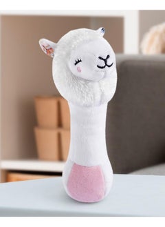 Bonfino Plush Lama Rattle Toy | Non Toxic Rattle for Baby| Soft Animal Rattle for New Born Baby | Development Toy for Infants 0 to 24 Months | Sound Toys for Babies | Best Christmas Gift -White & Pink