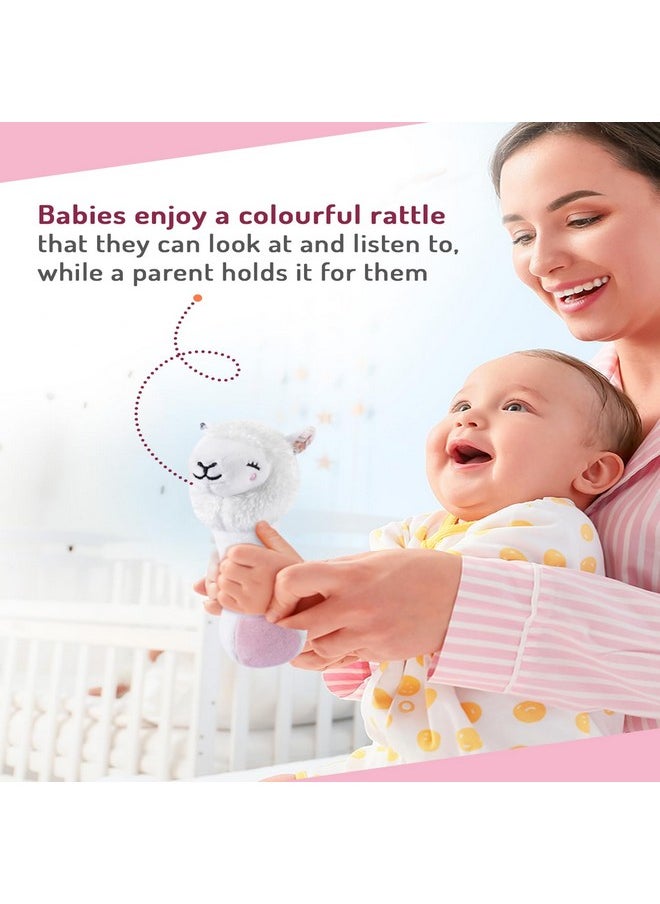 Bonfino - Bonfino Plush Lama Rattle Toy | Non Toxic Rattle for Baby| Soft Animal Rattle for New Born Baby | Development Toy for Infants 0 to 24 Months | Sound Toys for Babies | Best Christmas Gift -White & Pink - Image 1