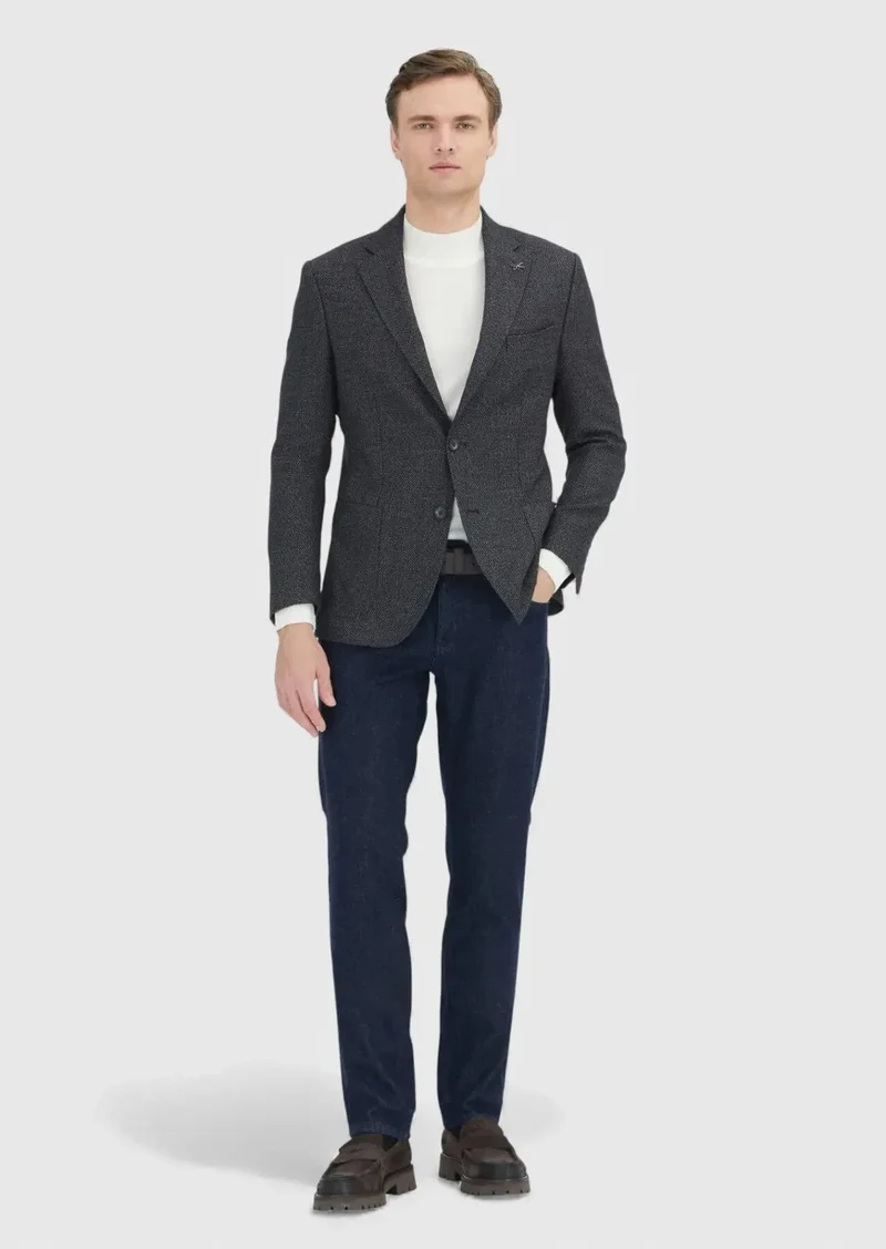 رامسي جاكيت رمادي منقوش من مزيج الصوف