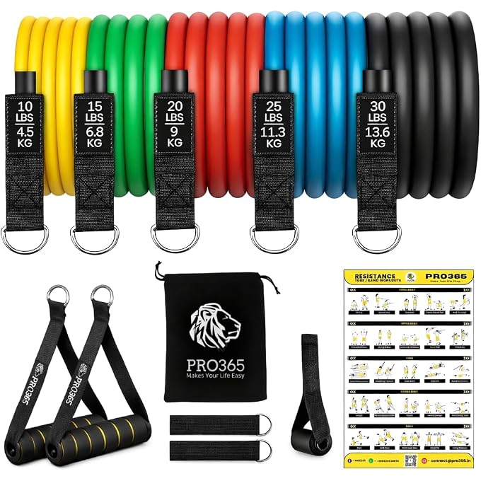 PRO365 Resistance Exercise Bands Set Door Anchor, Handles, Ankle Straps, Carry Bag & Instruction Manual  Perfect For Home Workouts, Physical Therapy & Strength Training - Image 1