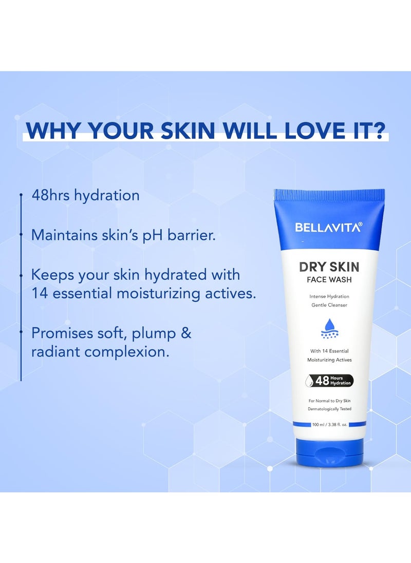 BELLAVITA Face Wash for Dry to Normal Skin, Cleanser |Intense Hydration Facewash for Dry Skin|48hrs Hydration| Gently Cleanses | pH Balanced |100ml  - Image 4
