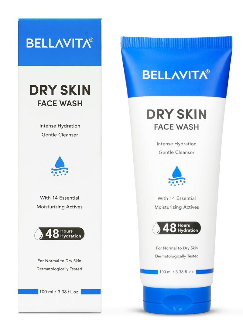 BELLAVITA Face Wash for Dry to Normal Skin, Cleanser |Intense Hydration Facewash for Dry Skin|48hrs Hydration| Gently Cleanses | pH Balanced |100ml  - Image 1