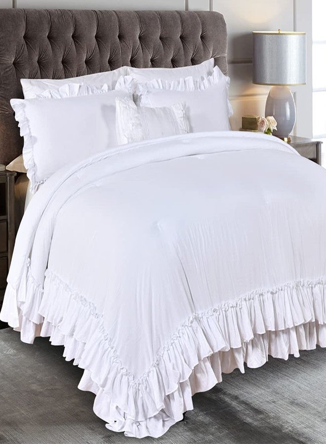 Masaca White Twin Comforter with Ruffles,Shabby Boho Chic Ruffle Comforter Set Farmhouse Twin Bedding Sets,3pcs Vintage Aesthetic Kids Bedding Sets for Girls - Image 1