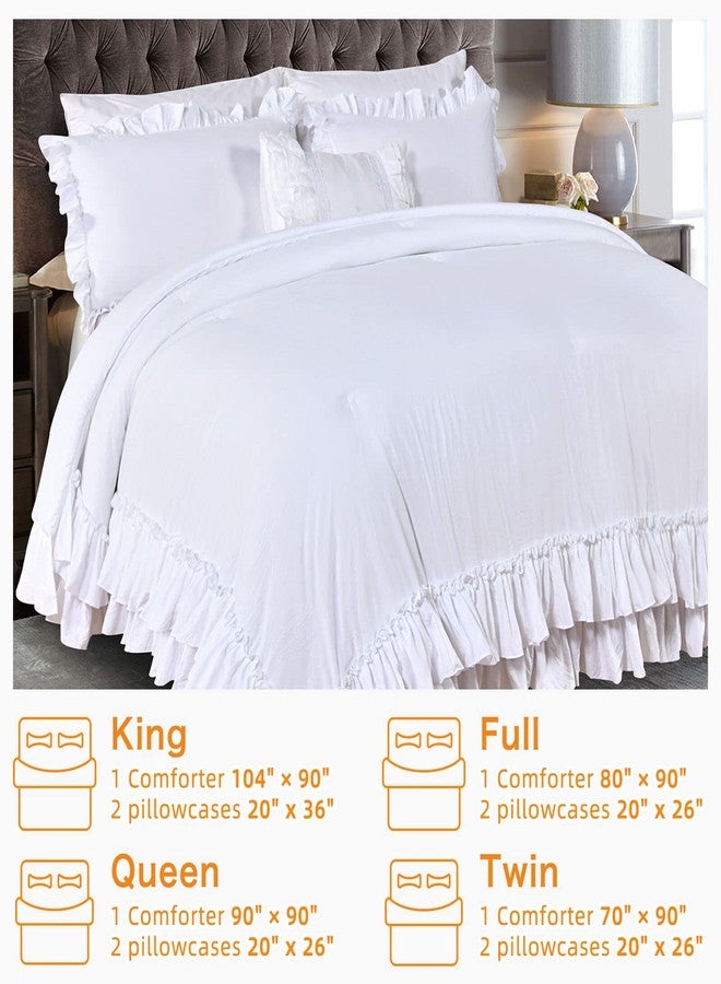 Masaca White Twin Comforter with Ruffles,Shabby Boho Chic Ruffle Comforter Set Farmhouse Twin Bedding Sets,3pcs Vintage Aesthetic Kids Bedding Sets for Girls - Image 2