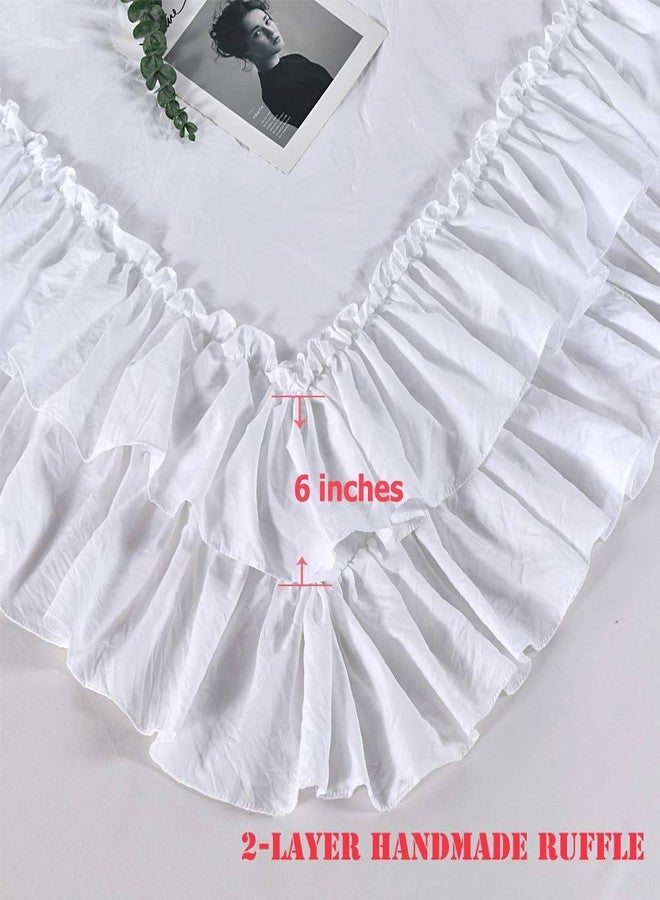 Masaca White Twin Comforter with Ruffles,Shabby Boho Chic Ruffle Comforter Set Farmhouse Twin Bedding Sets,3pcs Vintage Aesthetic Kids Bedding Sets for Girls - Image 4