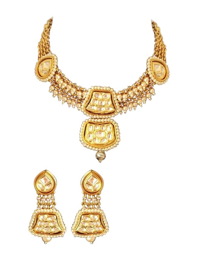 Glamsouq Curb Chain Hanging Pearl Necklace Set