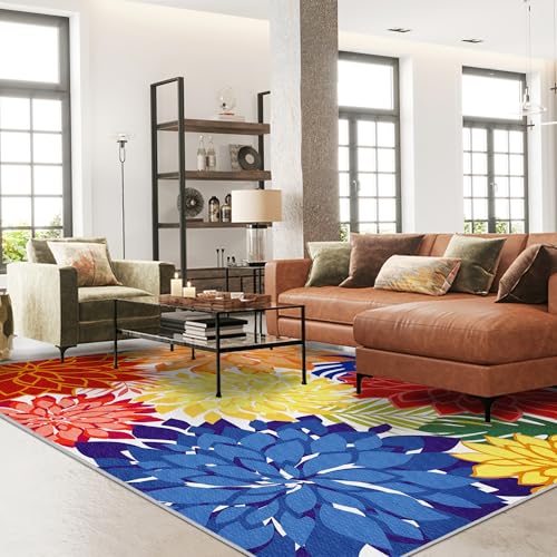 Arenarug Outdoor Area Rug Washable Multicolored Patio Rug Tropical Botanical Modern Floral Outdoor Carpet Non-Slip for Patio, Deck, Backyard, Porch (6x9) - Image 2