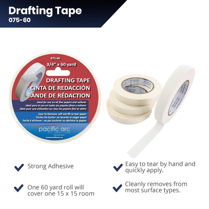 Pacific Arc Drafting Tape, 3/4 in. x 60 yd. roll. Multiple Uses and Surfaces. Easy Removal, Residue Free. Office, Drafting, Painting, Art or Home use. - Image 2