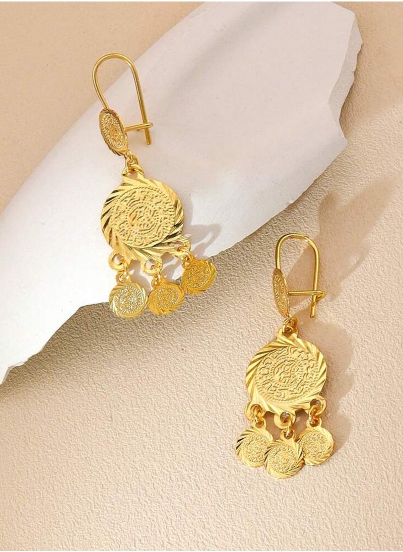 Dangle Charms Elegant 21k Gold Plated Drop Earrings For Women  - Image 1