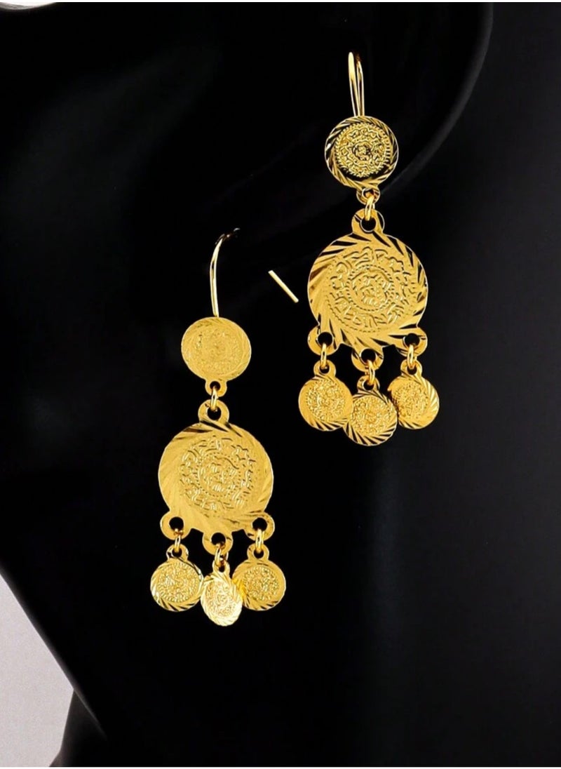Dangle Charms Elegant 21k Gold Plated Drop Earrings For Women  - Image 2