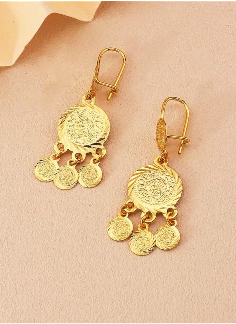 Dangle Charms Elegant 21k Gold Plated Drop Earrings For Women  - Image 3