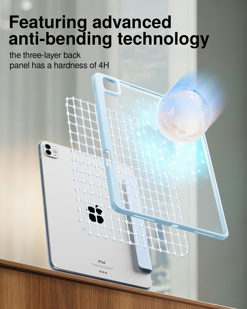 SMARTDEVIL for iPad Pro 11 inch Case (2025/2024),M4/M5 Cover with Pencil Holder,Ultra-Slim Tri-Fold Stand Protective Cover,Anti-Fall Shockproof Protection,Auto Wake/Sleepr,Touch ID Supportr,Sky Blue - Image 3