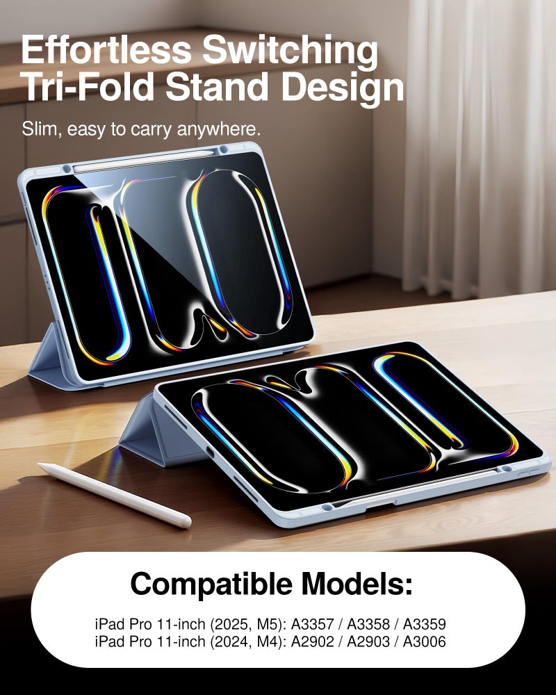 SMARTDEVIL for iPad Pro 11 inch Case (2025/2024),M4/M5 Cover with Pencil Holder,Ultra-Slim Tri-Fold Stand Protective Cover,Anti-Fall Shockproof Protection,Auto Wake/Sleepr,Touch ID Supportr,Sky Blue - Image 2