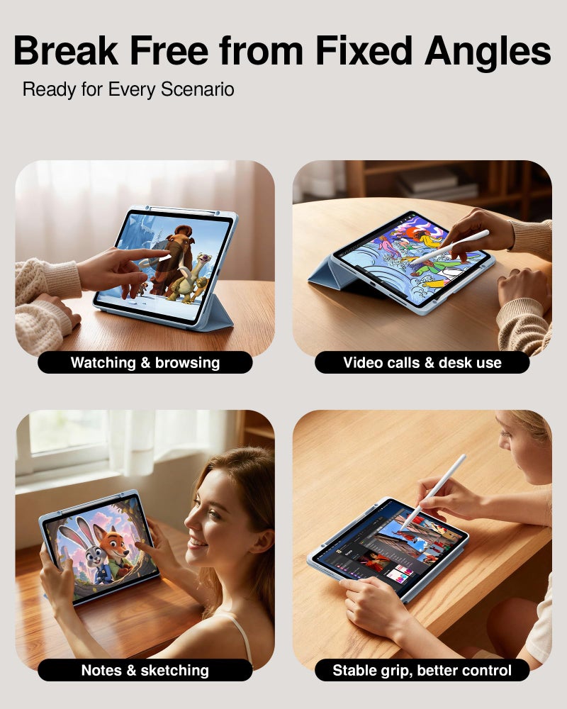 SMARTDEVIL for iPad Pro 11 inch Case (2025/2024),M4/M5 Cover with Pencil Holder,Ultra-Slim Tri-Fold Stand Protective Cover,Anti-Fall Shockproof Protection,Auto Wake/Sleepr,Touch ID Supportr,Sky Blue - Image 4