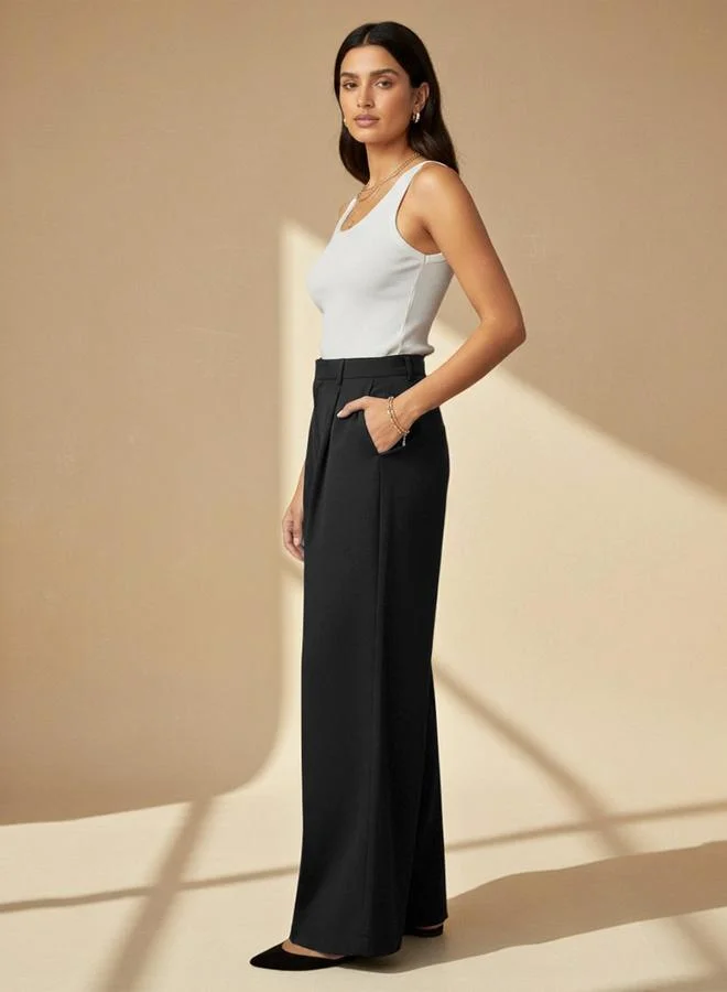 Take Two Black High-Waist Wide-Leg Trousers