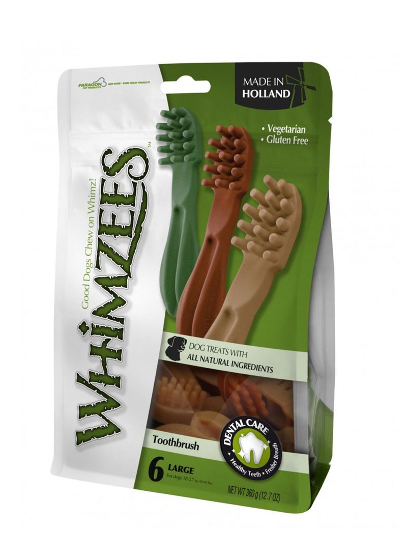 WHIMZEES - Natural Grain Free Dental Toothbrush 6Pc Star Large Mix Brown 360g - Image 1