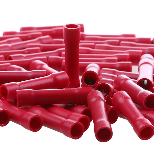 AIRIC UL Listed Red Butt Connectors Crimp Splice Terminals 100 pcs 22-16 AWG Electrical Connector, Fully Insulated PVC Wiring Crimps Terminal for 22,20,18,16 Gauge Wire - Image 1