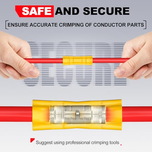AIRIC UL Listed Red Butt Connectors Crimp Splice Terminals 100 pcs 22-16 AWG Electrical Connector, Fully Insulated PVC Wiring Crimps Terminal for 22,20,18,16 Gauge Wire - Image 5