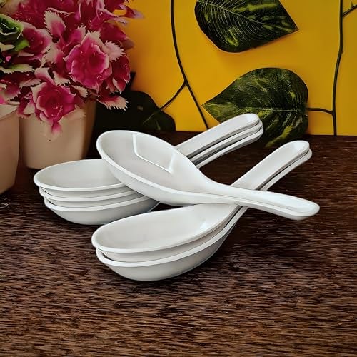 Vemlons Soup Spoon/Melamine Soup Spoon Set of 6 Microwave Safe-Pack of 6/Soup Spoons (14cm)(White) - Image 1