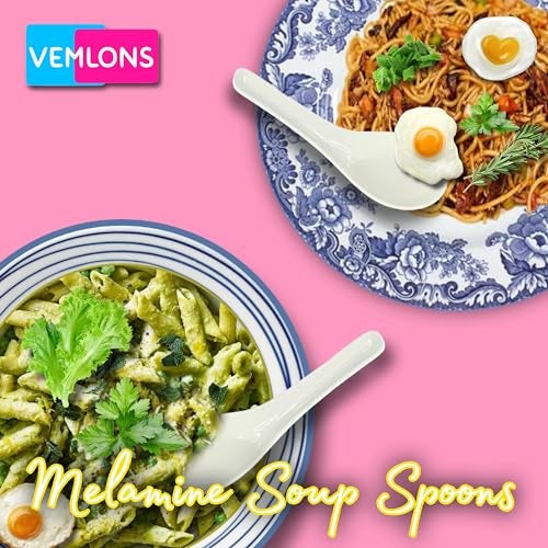 Vemlons Soup Spoon/Melamine Soup Spoon Set of 6 Microwave Safe-Pack of 6/Soup Spoons (14cm)(White) - Image 2