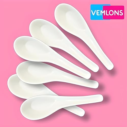 Vemlons Soup Spoon/Melamine Soup Spoon Set of 6 Microwave Safe-Pack of 6/Soup Spoons (14cm)(White) - Image 4