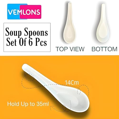Vemlons Soup Spoon/Melamine Soup Spoon Set of 6 Microwave Safe-Pack of 6/Soup Spoons (14cm)(White) - Image 5