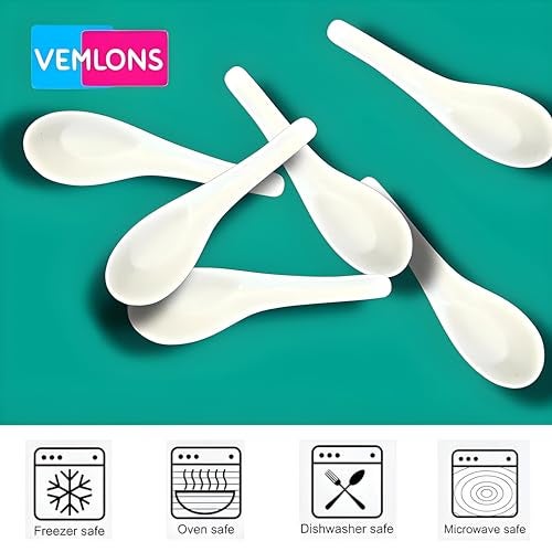 Vemlons Soup Spoon/Melamine Soup Spoon Set of 6 Microwave Safe-Pack of 6/Soup Spoons (14cm)(White) - Image 3