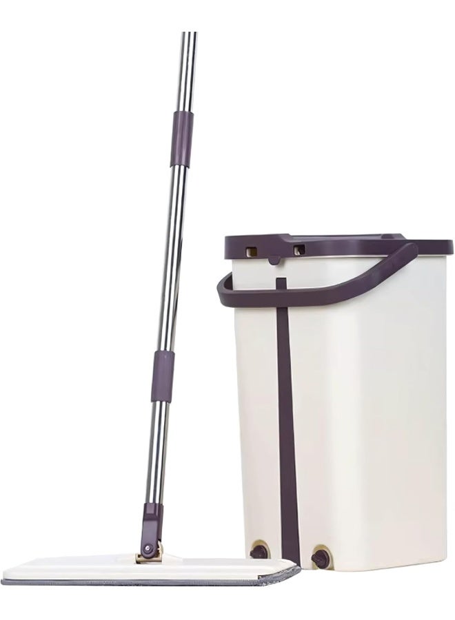 AKC ممسحة مسطحة قابلة للعصر ودلو - ممسحة ميكروفايبر ذاتية الغسل بدون استخدام اليدين للتنظيف الرطب والجاف على الأرضيات الخشبية واللامينيت (بلاستيك، 5.5 لتر) - Image 2