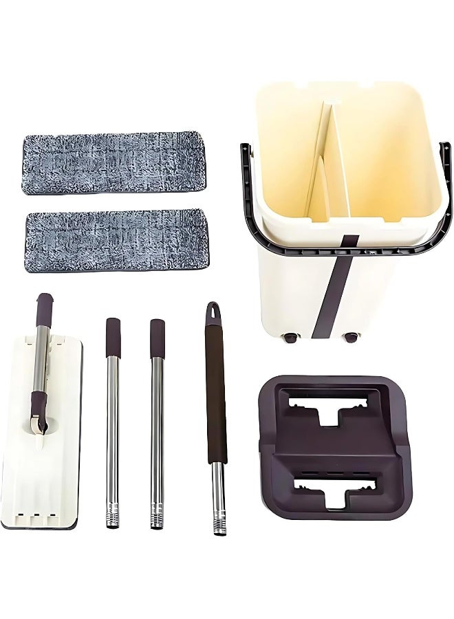 AKC ممسحة مسطحة قابلة للعصر ودلو - ممسحة ميكروفايبر ذاتية الغسل بدون استخدام اليدين للتنظيف الرطب والجاف على الأرضيات الخشبية واللامينيت (بلاستيك، 5.5 لتر) - Image 5