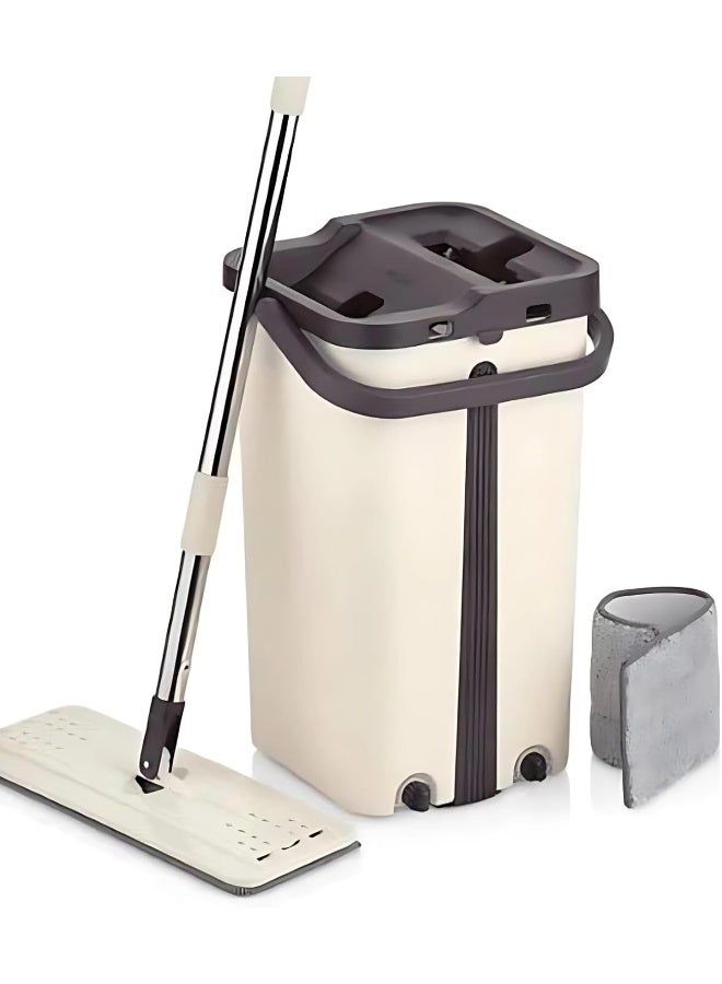 AKC ممسحة مسطحة قابلة للعصر ودلو - ممسحة ميكروفايبر ذاتية الغسل بدون استخدام اليدين للتنظيف الرطب والجاف على الأرضيات الخشبية واللامينيت (بلاستيك، 5.5 لتر) - Image 3