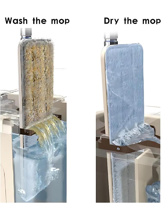 AKC ممسحة مسطحة قابلة للعصر ودلو - ممسحة ميكروفايبر ذاتية الغسل بدون استخدام اليدين للتنظيف الرطب والجاف على الأرضيات الخشبية واللامينيت (بلاستيك، 5.5 لتر) - Image 4