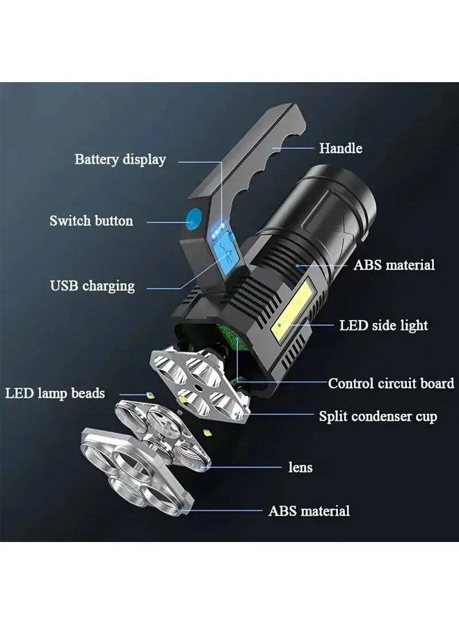 NIBEMINENT Quad-Core High Power LED Flashlight - Ultra Bright, Rechargeable, and Portable Torch for Camping and Outdoor Activities - USB Powered, Long-Lasting, and Water-Resistant Design  - Image 3