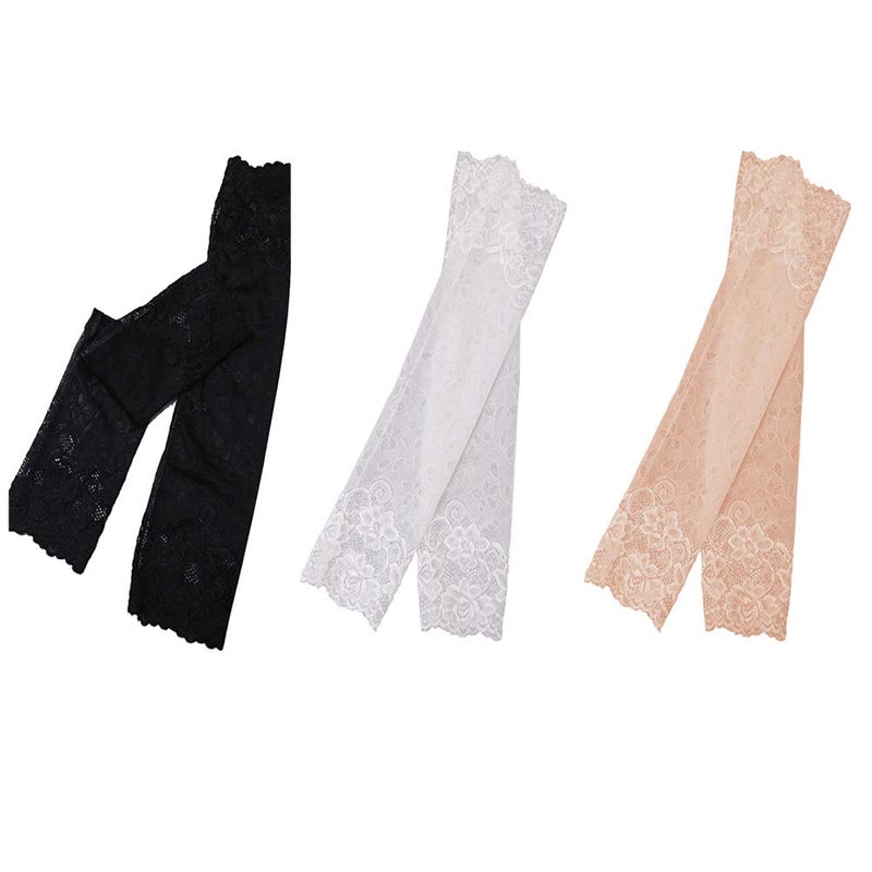 Tovip 3 Pairs 38CM Summer UV Protection Arm Sleeves Women Sexy Lace Floral Sleeve Arm Warmers Scar Cover Long Fingerless Driving Gloves - Image 1