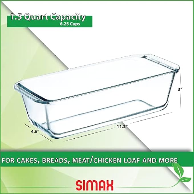 SIMAX Glassware Loaf Baking Pan Classic Glass Tin Great for Banana Bread Babka Loaf Cakes etc  Dishwasher Safe Cooking Dish  Borosilicate Glass Mold  15 Quart 625 Cups - Image 4