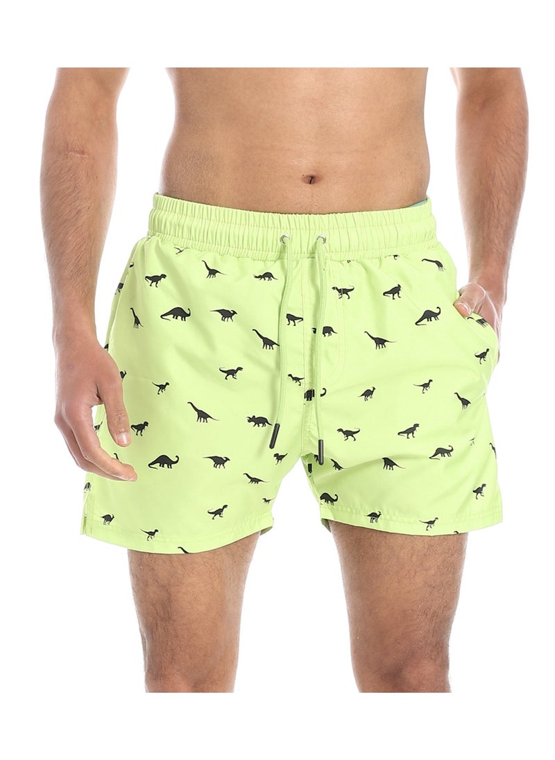 بافون Lime Green and Black Dinosaur Pattern Swim Shorts  - Image 1