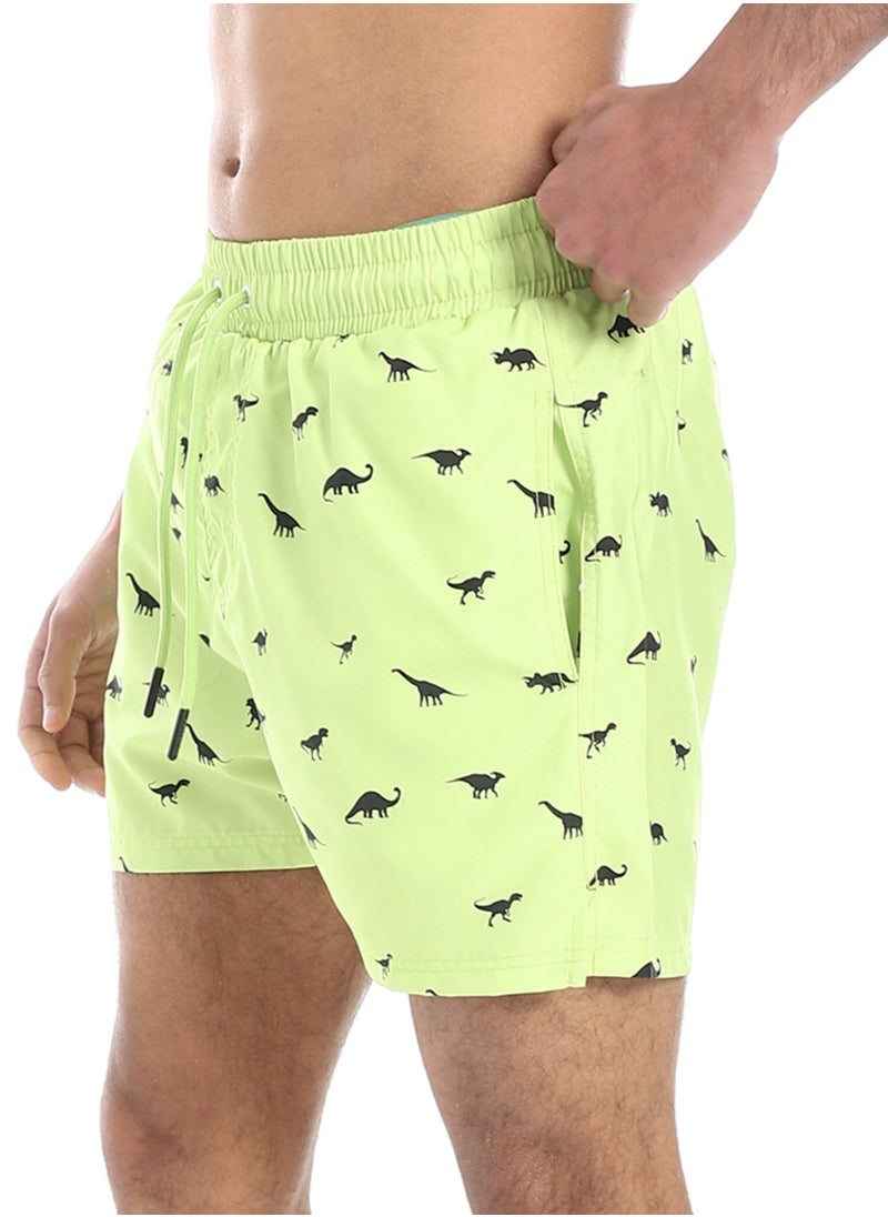 بافون Lime Green and Black Dinosaur Pattern Swim Shorts  - Image 2