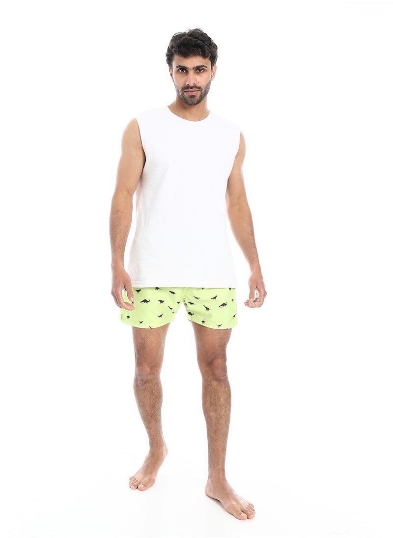 بافون Lime Green and Black Dinosaur Pattern Swim Shorts  - Image 3