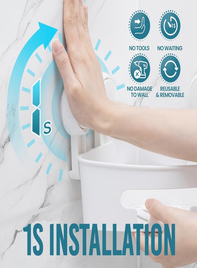 TAILI Suction Corner Shower Caddy, Bathroom Shower Shelf Storage Basket Wall Mounted Organizer for Shampoo, Conditioner, Plastic Shower Rack for Kitchen & Bathroom, Drill-Free Removable (2 Pack) - Image 3