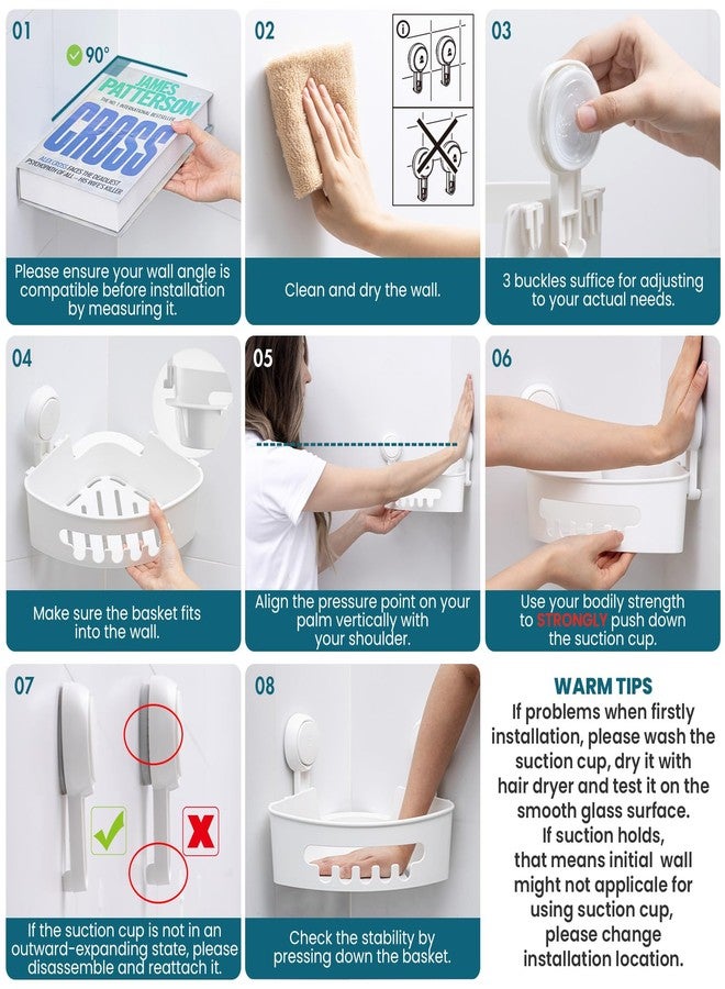 TAILI Suction Corner Shower Caddy, Bathroom Shower Shelf Storage Basket Wall Mounted Organizer for Shampoo, Conditioner, Plastic Shower Rack for Kitchen & Bathroom, Drill-Free Removable (2 Pack) - Image 4